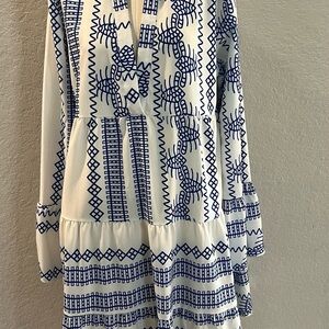 Blue and White Patterned Tiered Dress Sz XL (12-14)